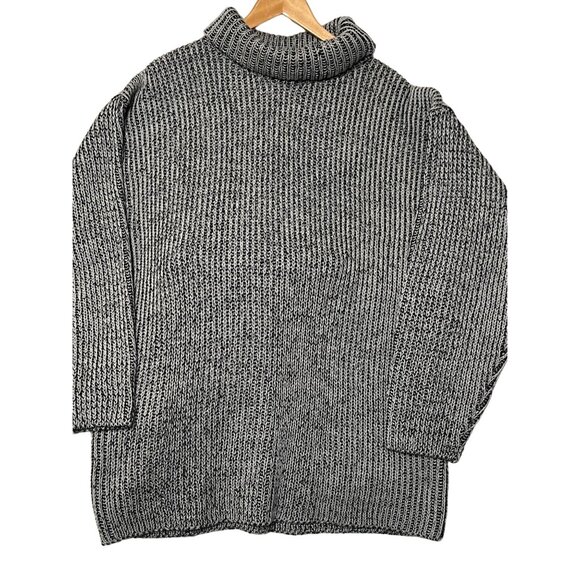 Chunky Knit Turtleneck Sweater By Together! Size L Black & White Wool Blend Cozy - Picture 3 of 15